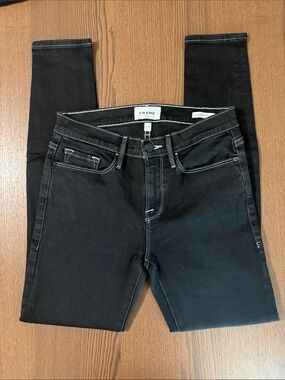 FRAME Le Skinny de Jeanne Black Skinny Jeans Contrast Stitch Size 27